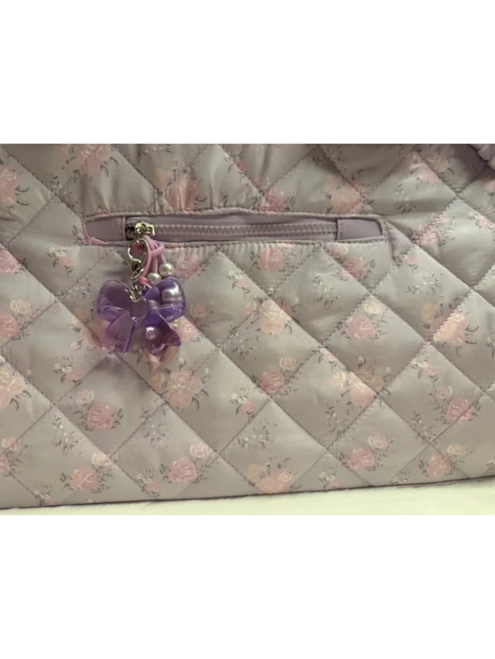 OMG Accessories Quilted Floral Duffle Bag Lilac Lavender Weekend Travel Bag NWT